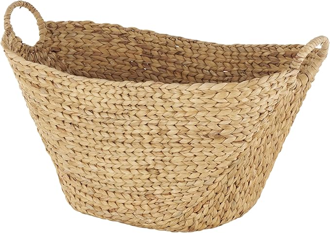 Deco 79 Seagrass Handmade Decorative and Functional Storage Basket Woven Basket Organizer with Ring Handles, Basket for Storage 31" x 19" x 19", Brown