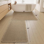 Upgraded Waffle Bath Mats Set of 2, Super Absorbent Non Slip Bath Mats for Bathroom Floor, Washable Boho Bathroom Rugs Set 2 Piece with Tassels, Soft Bathroom Mat Set, 18" x 30" (2 Pack), Brown