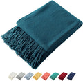 Homiest Decorative Knitted Throw with Fringe, Lightweight Acrylic Knit Blanket, Soft & Cozy Tassel Blanket for Couch, Sofa, Bed (Turquoise, 50 x 60 Inch)