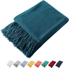 Homiest Decorative Knitted Throw with Fringe, Lightweight Acrylic Knit Blanket, Soft & Cozy Tassel Blanket for Couch, Sofa, Bed (Turquoise, 50 x 60 Inch)