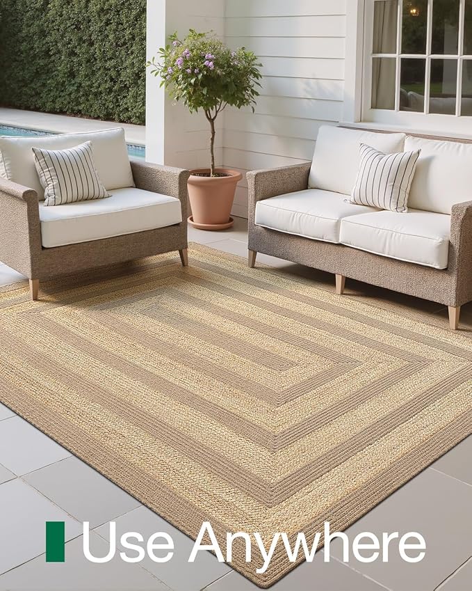 LUMI 6x9 Jute and Raffia Braided Area Rug for Living Room, Natural Woven Rugs Non Slip, Neutral Carpets No Shedding, Durable for High Traffic, Dining Room, Indoor, Outdoor, Patio