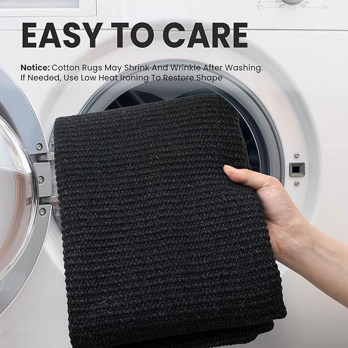 EARTHALL Small Area Rug 2x3 Ft Washable Rugs for Entryway Non Slip Braided Throw Rugs with Rubber Backing Door Mat Indoor Outdoor Entrance Cotton Woven Carpet for Kitchen Foyer Front Door, Black