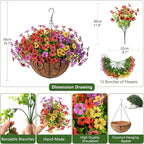 Homsunny Artificial Fake Hanging Flowers Plants Basket for Outdoor Spring Decoration, Faux Silk Daisy Outside Indoor UV Resistant Look Real Yard Patio Front Porch Garden Balcony Home Decor(Mix3)