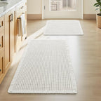 Upgraded Waffle Bath Mat Set of 2, Super Absorbent Non Slip Bath Mats for Bathroom Floor, Washable Boho Bathroom Rugs Set 2 Piece with Tassels, Soft Bathroom Mat Set, 17" x 24" +18" x 30", White