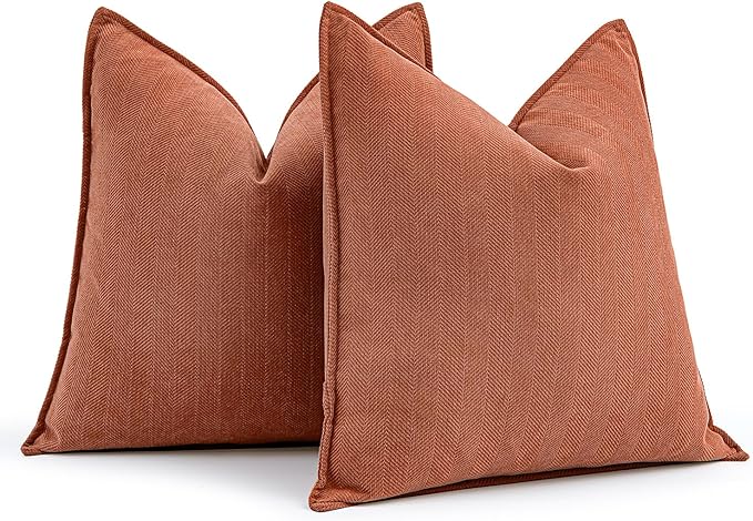 MIULEE Pack of 2 Burnt Orange Decorative Pillow Covers 22x22 Inch Chenille Luxurious Couch Throw Pillows Boho Cushion Covers Euro Shams with Elegant Design for Sofa Bed Living Room Home Decor