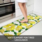 MAYHMYO Lemon Kitchen Mat Set of 2 - Anti Fatigue Mats for Kitchen Floor - Non Slip Cushioned Rugs for Standing - Lemon Decor (17.3"×29"+17.3"×47"-0.4") White