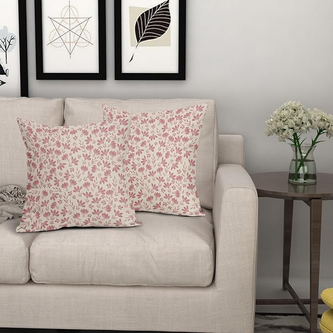 Light Pink Floral Pillow Covers 16x16 Set of 2 Vintage Rustic Old Style Cute Small Flower Pink Cream Print Decorative Outdoor Pillowcases Farmhouse Throw Cushion Case Decor for Couch Sofa Bed