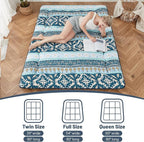 Japanese Floor Mattress, Futon Mattress with Portable Storage Bag and Washable Cover, Roll Up Thick Tatami Mat Suitable for Camping, Guest Room (Blue Striped Jacquard, Full)