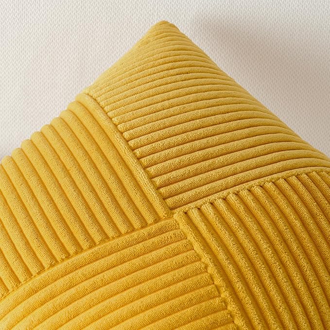 Topfinel Yellow Decorative Throw Pillow Covers 16x16 Inch Cute Boho Stripe Soft Corduroy Modern Farmhouse Spring Home Decor 2 Packs Pillow Covers for Sofa Living Room Couch Bed 40x40 cm