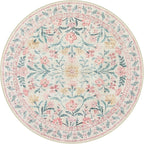 Lahome Sylvie Boho Light Pink Round Rug 4ft, Washable Small Circle Rugs for Bedroom Kids, Pink and Green Nursery Circular Carpet Girl Decor, Soft Non-Slip Round Carpet for Sunroom, Blush