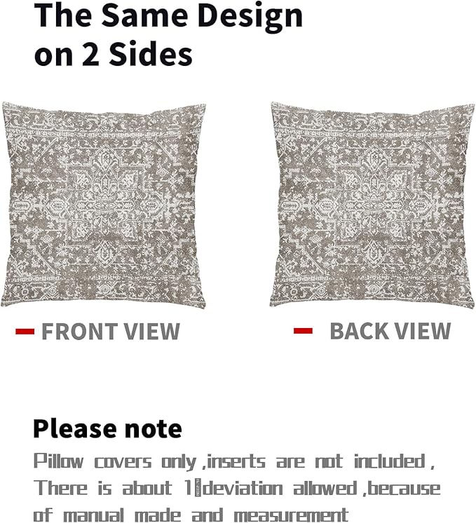 Taupe Gray Ethnic Boho Throw Pillow Covers 22x22 Inch Decorative Square Bohemian Carpet Pattern Vintage Pillow Cases Grey Floral Cushion Covers Farmhouse Home Decor For Sofa Couch Outdoor Set of 2