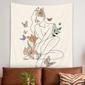 SVBright Abstract Woman Fabric Wall Hanging Tapestry 51Wx59H Inch Simple Modern Butterfly Flower Leaves Minimalist Art Line Plant Aesthetic Portrait Sketch Home Decor Art for Living Room Bedroom Dorm