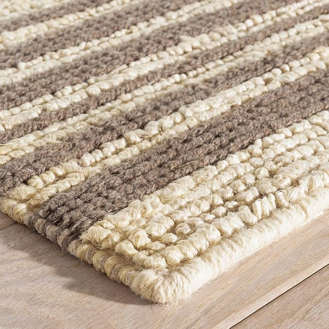 Dash and Albert Calder Stripe Grey Handwoven Jute Rug, 5 X 8 Feet, Neutral/Grey Stripe Pattern