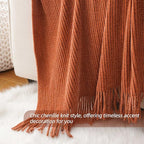 BATTILO HOME Rust Orange Throw Blanket for Couch, Soft Chenille Knit Throws with Tassels for Home Decor, Spring Caramel Throws for Couch Cover, 50"x60"