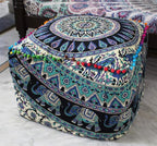 CRAFT KALA Indian Square Patchwork Traditional Pouf Cover Indian Living Room Poufs Cover Decorative Designer Ottoman Home Living Footstool Chair Ottoman Decor 16X16X14 inch, Green Deer Elephant