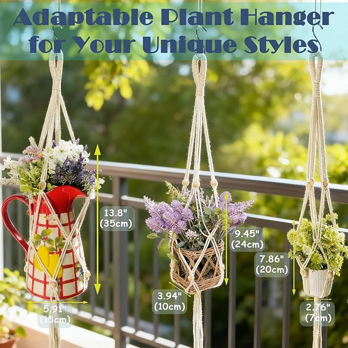 2-Pack Macrame Plant Hangers with Tassel, 35 Inch Boho Hanging Planters with 4 Hooks for Indoor, Handwoven Cotton Rope Holder for Home Decor (No Pot Included)