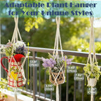 2-Pack Macrame Plant Hangers with Tassel, 35 Inch Boho Hanging Planters with 4 Hooks for Indoor, Handwoven Cotton Rope Holder for Home Decor (No Pot Included)