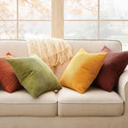 Topfinel Fall Burnt Orange Decorative Throw Pillows Covers 18x18 Inch Set of 4,Yellow Green Gradient Series Corduroy Striped Square Pillow Case,Western Modern Cushion Cover for Couch Sofa Bedroom