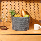 Small Basket for Organizing | Cube Shelf Closet Storage Baskets | 9.7×9.7×7.1” | Woven Rope Gift Basket | Nursery | Round 3 Packs Dark Gray