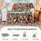 Boho Throw Blanket - 100% Cotton Ultra Soft Muslin Blanket, 50"x60" Lightweight Floral Bird Framhouse Bedding Spring Blanket for Bed, All Season Blue Bohemian Bedroom Home Decor Quilt