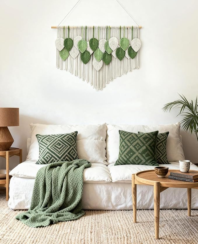 Tempospark Large Macrame Tapestry Wall Hanging, Boho Leaves Tassels Tapestries Wall Decor for Living Room, Bedroom, Dining Room, Nursery, Hallway, Balcony 39x29.5 Inch