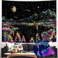 Zussun Blacklight Mountain Tapestry Starry Night Tapestries for Bedroom Aesthetic Moon and Stars Tapastry Wall Hanging Glow in The Dark Nature Forest Wall Tapestry for Living Room Dorm (60'' × 44'')