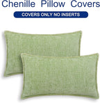 CaliTime Throw Pillow Covers Decorative 12 X 20 Inches Pack of 2 Cotton Thread Stitching Edges Solid Dyed Soft Chenille Cushion Cases for Couch Sofa Bed Living Room Farmhouse Sage Green