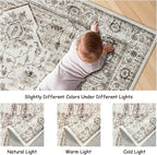 8x10 Area Rugs for Living Room, Vintage Washable Rug with Non-Slip Backing, Stain Resistant Large Area Rug for Dining Room, Soft Rugs for Bedroom (White/Brown, 8'x10')