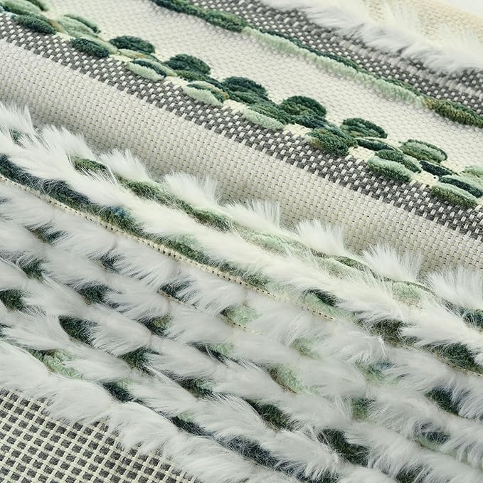 FUTEI Green Accent Throw Pillow Covers Set of 2, 12x20 Inch Plush Tufted Striped Textured Decorative Pillow Cases for Farmhouse Boho Couch Decor