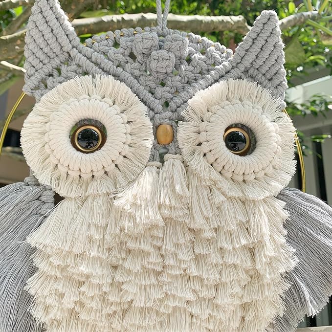 ACEDSGN Macrame Owl Wall Hanging Boho Hippy Decor, Handmade Tapestry Fiber Art Wall Decor for Nursery Bedroom Living Room, Sustainable Gift for Owl Lovers & Nature Fans
