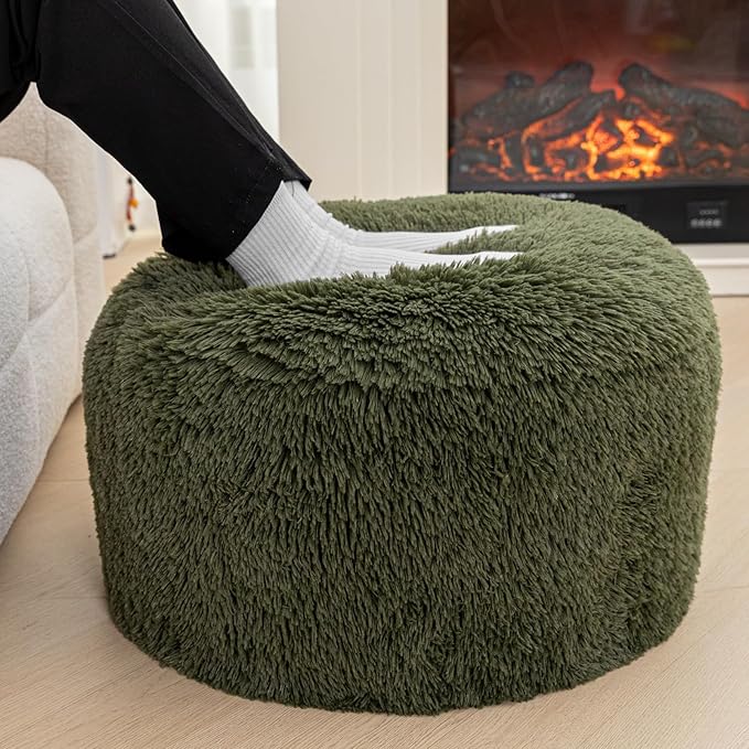 Unstuffed Pouf Ottoman Cover Handmade Footstool Ottoman Storage Solution Floor Pouf Footrest Cushion 20Diameterx12Height Inches for Living Room Wedding Bedroom Green No Filler