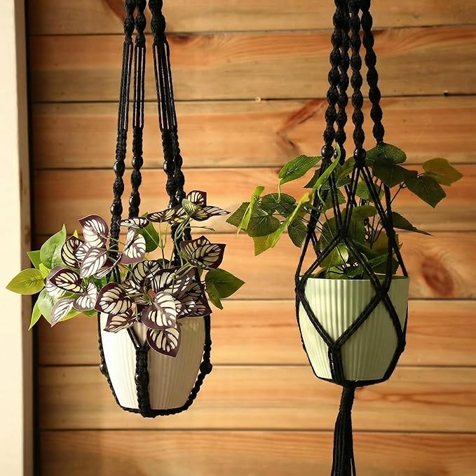 SATINIOR 12 Pcs Macrame Plant Hangers Handmade Boho Hanging Planters 12 Different Tiered Designs with 12 Hooks for Flower Pots Indoor Outdoor Decorative Wall Hanging Baskets for Home (Classic,Black)