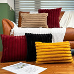 18x18 Throw Pillow Covers Set of 2, Decorative Faux Fur Covers for Bed, Couch Soft Fluffy Pillow Cover with Velvet Back for Living Room, Neutral Home Décor Accent for Sofa - Wine Red