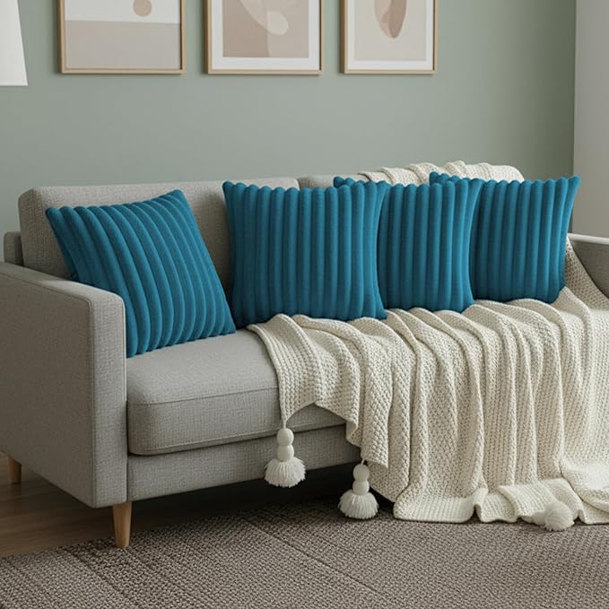 Blue Throw Pillow Covers 20 x 20 Set of 4, Cute Boho Throw Pillow Cover for Couch/Bed, Decorative Pillows Covers for Sofa/Bed, Accent Pillow Covers for Living Room, Rustic/Home/Room Decor