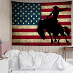 LB Western Cowboy Tapestry Vintage American Flag Tapestry for Bedroom Cool Man on Black Horse Tapestries Wall Hanging for Living Room College Dorm Wall Decor,59x51 inches