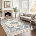 6x9 Area Rugs for Nursery Room, Easy-to-Care Washable Rug with Non-Slip Backing, Ultra-Thin Soft Rugs for Bedroom, Living Room, Floral Vintage Area Rug (Blue/Beige, 6'x9')