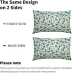 Teal Floral Pillow Covers 12x20 Set of 2 Vintage Rustic Old Style Cute Small Flower Blue Green Cream Print Decorative Outdoor Pillowcases Farmhouse Throw Cushion Case Decor for Couch Sofa Bed