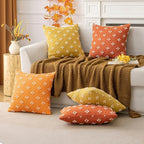 ANRODUO Pack of 2 Yellow Floral Boho Decorative Throw Pillow Covers with Tufted Rhombic Jacquard for Fall Room Decor Boho Pillow Covers Decorations 18x18 Soft Pillowcase for Couch Sofa Living Room