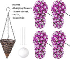 Artificial Fake Flowers Plants Hanging Baskets Outdoor Outside Spring Decor, Faux Silk Light Fuchsia and Fuchsia UV Resistant Look Real Morning Glory Home Patio Porch Balcony Decoration