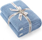 Snuggle Sac Blue Bedding Blankets Queen Size 90x90 inches, Reversible Microfiber Fluffy Fuzzy Soft Throw Cozy Knit Blanket for Women Mothers Birthday Gifts