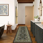 GarveeHome Kitchen Runner Rug 2.5x10 Runner Rug Non Slip Washable Runners for Hallways, Boho Vintage Rugs with Rubber Backing Soft Low-Pile Indoor Carpet for Entryway Bedroom Green Black