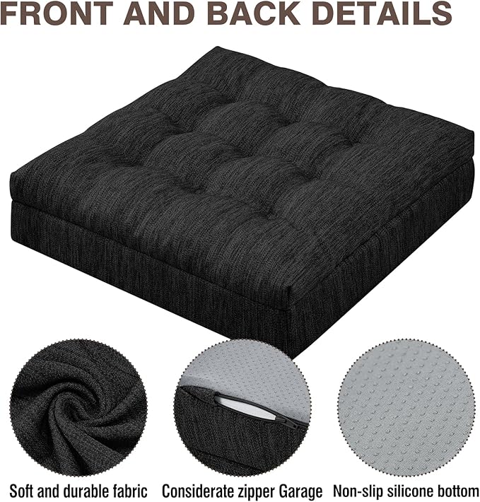 Shinnwa Memory Foam Recliner Cushion for Elderly, Patented Design Extra Large Seat Cushion, Dual-Layer Foam Chair Pad for Couch, Armchair, Wicker Chairs, Floor, 20 × 20 × 5in, Charcoal