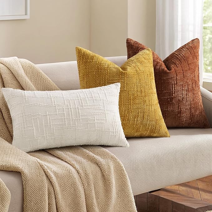 decorUhome Rust Chenille Throw Pillow Covers 16x16 Set of 2 Textured Soft Cozy Slubby Couch Pillow Covers Modern Farmhouse Boho Decorative Pillow Cases for Bed Sofa Living Room
