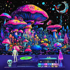 TUGCAY Blacklight Mushroom Tapestry Fantasy Forest Moon Butterfly Plant Snail Tapestry UV Reactive Aesthetic Wall Hanging Tapestries for Bedroom Dorm Living Room Classroom Decor 47 x 35 Inches