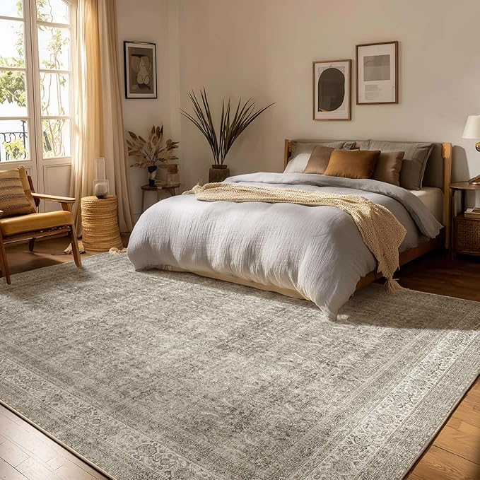 10x12 Area Rugs for Living Room: Bedroom Rug Washable Stain Resistant Non Slip Low Pile Soft Boho Large Area Rug for Kitchen Dining Room Under Table Nursery Farmhouse Home Office Indoor