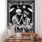 Atrippy Halloween Gothic Room Decor Tapestry, Goth Skull Grunge Tapestry for Bedroom, Witchy Dark Aesthetic Home Decor, Small Skeleton Vintage Black and White Emo Wall Decor (51" X 60")