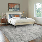 6x9 Area Rugs for Living Room Bedroom, Large Washable Rug, Grey Vintage Abstract Boho Rug, Non Slip & Low Pile Faux Wool Carpet for Indoor Dining Room, Farmhouse and Kids Room(Grey 6x9ft)