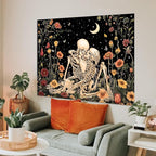 Accnicc Floral Skeleton Lovers Tapestry for Bedroom Gothic Skull Wall Tapestry Aesthetic Vintage Flower Plant Small Tapestries Wall Hanging for Living Room Dorm 48 x 36 Inch