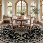Area Rugs 8ft Washable Non-Slip, Floral Vintage Distress Print Pattern Medallion Carpet for Living Room Bedroom Dining Room, Black Brown Neutral Dark Tan