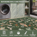 Mushroom 2.5x8 Runner Rug for Hallway Washable Kitchen Rugs Non Slip Low-Pile Whimsical Cottage Core Insect Bug Butterfly Funky Decor for Entryway Bathroom Bedroom Olive Green